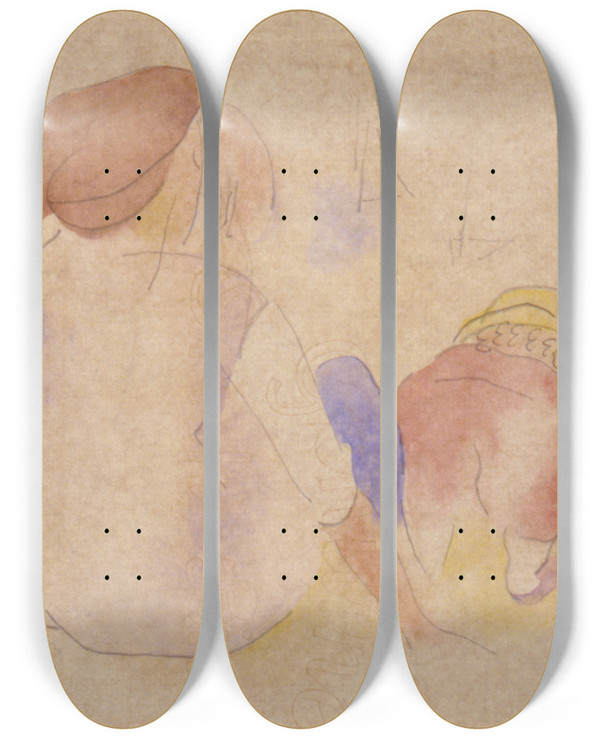 Triptych art skateboard deck of Charles Demuth Woman With Child In Red Suit by Charles Demuth (1883-1935)