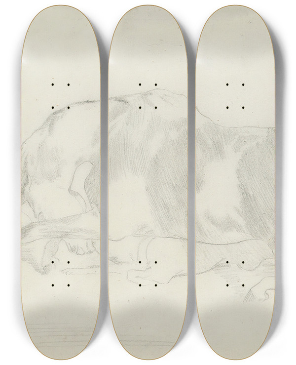 Triptych art skateboard deck of Edgar Degas Tude De Cheval_2 by Edgar Degas (1834-1917)