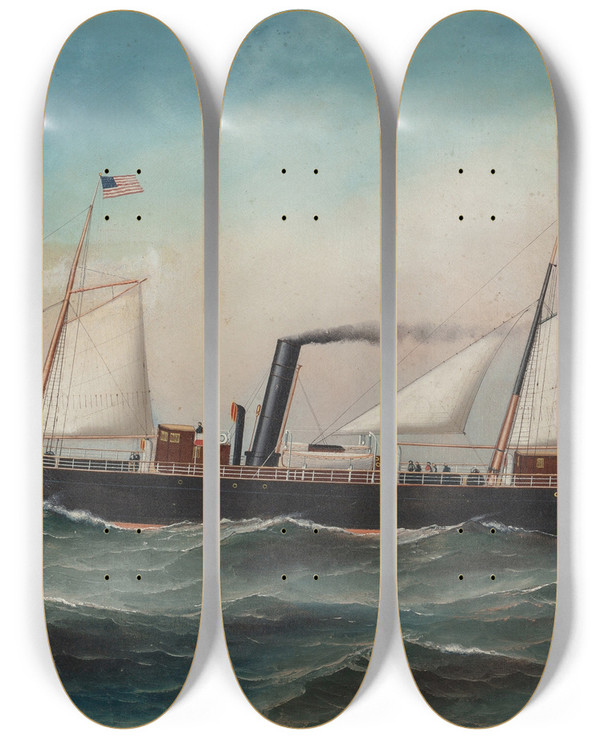 Triptych art skateboard deck of Antonio Jacobsen Antilia by Antonio Jacobsen (1850-1921)