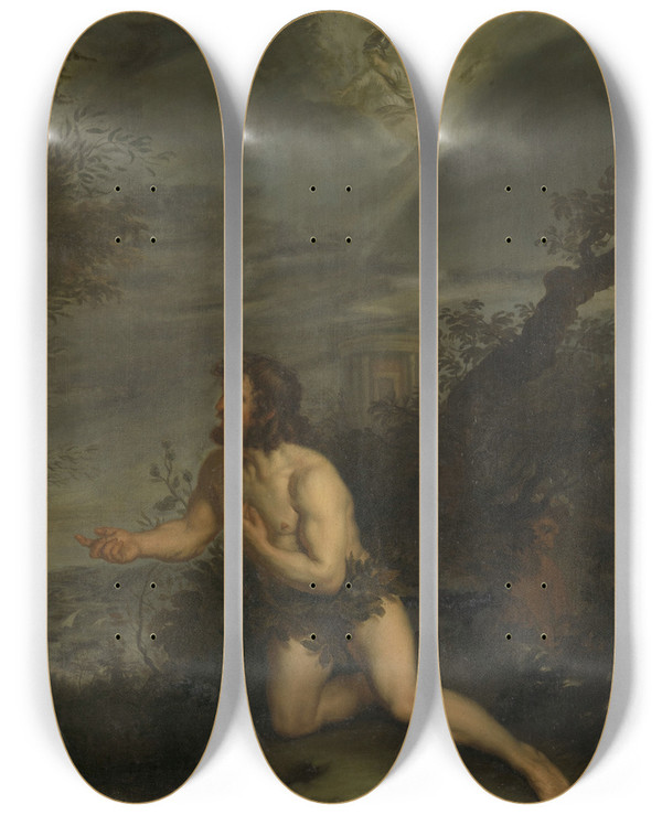 Triptych art skateboard deck of Joachim Von Sandrart Odysseus And Nausicaa by Joachim Von Sandrart (1609-1688)