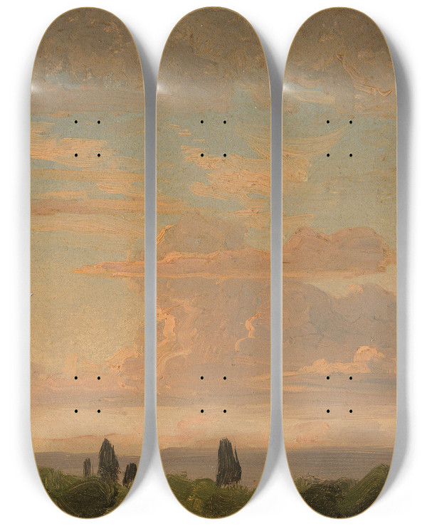 Triptych art skateboard deck of Gustav Friedrich Papperitz Landschaftsstudie In Der Abenddmmerung by Gustav Friedrich Papperitz (1813-1861)