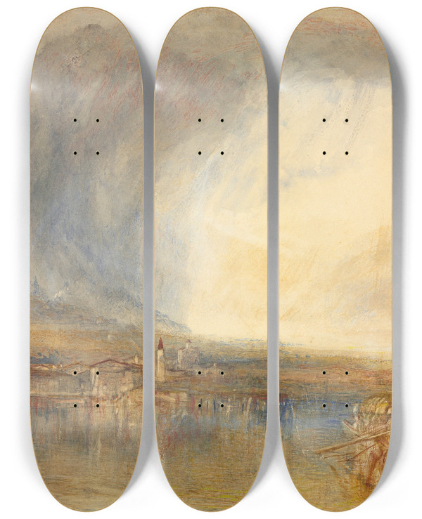 Triptych art skateboard deck of Joseph Mallord William Turner Flelen From The Lake Of Lucerne by Joseph Mallord William Turner (1775-1851)