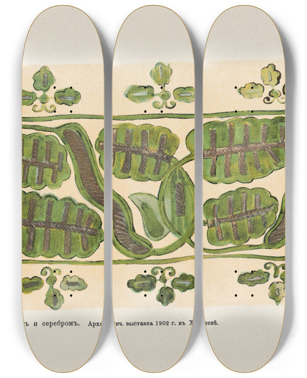 Triptych art skateboard deck of Nikolay Samokish Motivy Ukrainskago Ornamenta Pl 12 by Nikolay Samokish (1860-1944)