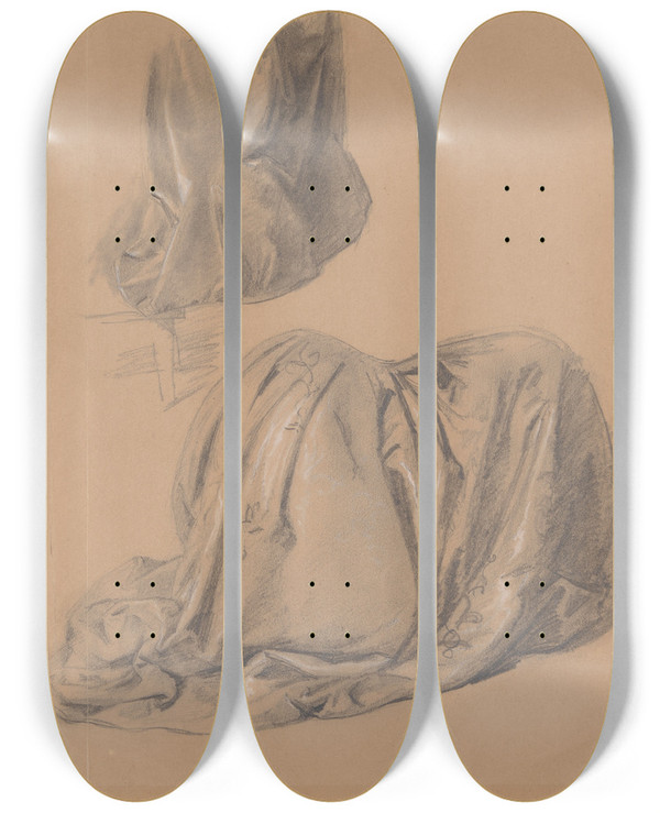 Triptych art skateboard deck of Jzef Simmler Studies Of Various Parts Of Dresses For The Painting The Upbringing Of Sigismund Augustus by Jozef Simmler (1823-1868)