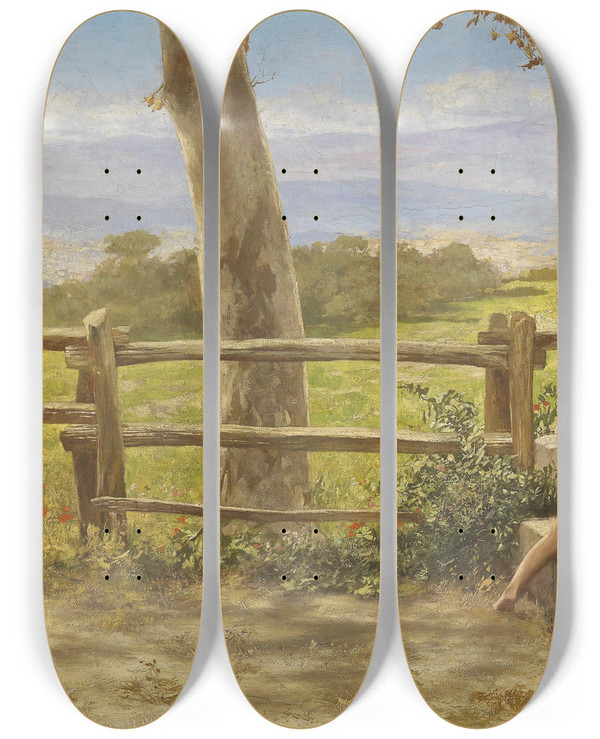 Triptych art skateboard deck of Henryk Siemiradzki Przy Fontannie by Henryk Siemiradzki (1843-1902)