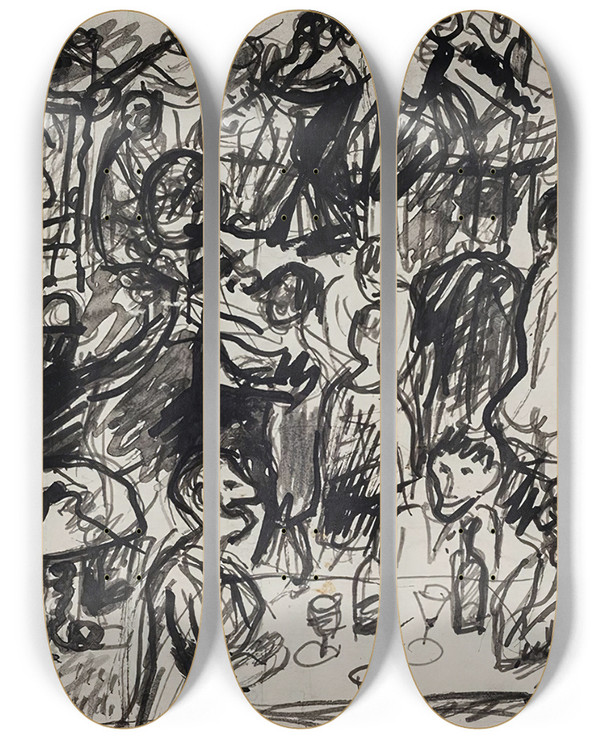 Triptych art skateboard deck of John Christensen Natteliv by John Christensen (1896-1940)