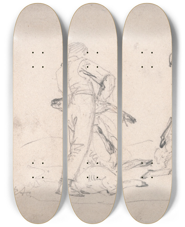 Triptych art skateboard deck of James Ward Sheepshearing by James Ward (1769-1859)