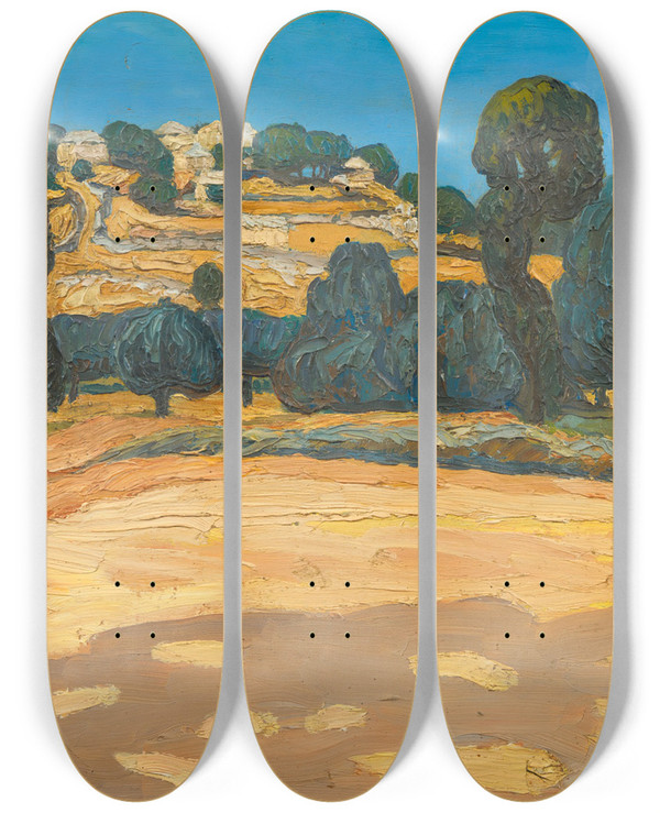 Triptych art skateboard deck of Konstantinos Maleas Naxos by Konstantinos Maleas (1879-1928)