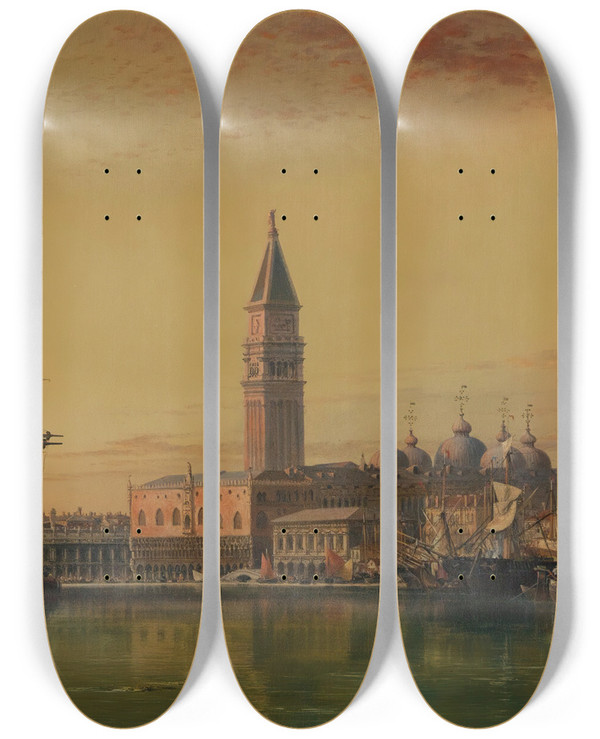Triptych art skateboard deck of Edward William Cooke Venice by Edward William Cooke (1811-1880)