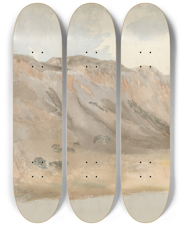 Triptych art skateboard deck of Cornelius Varley Mountain Landscape North Wales by Cornelius Varley (1781-1873)