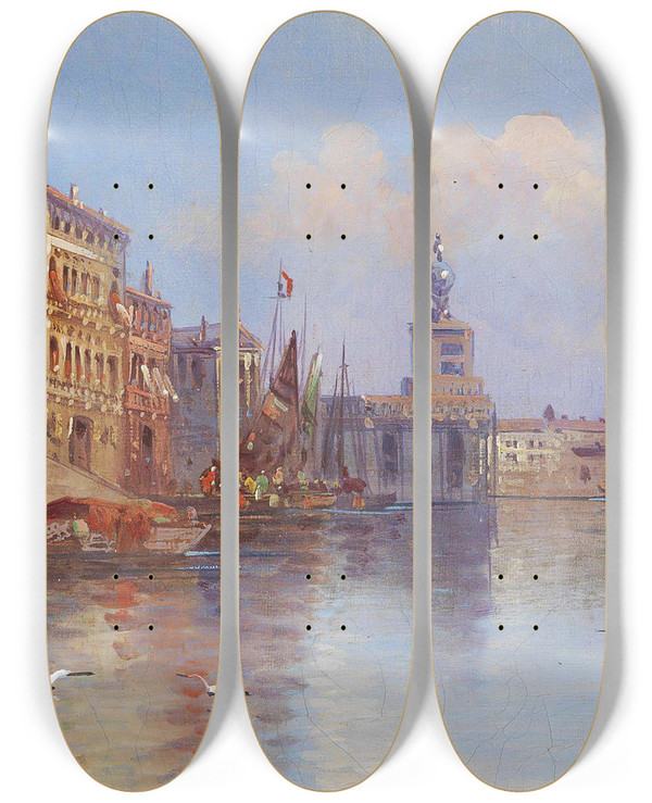 Triptych art skateboard deck of Karl Kaufmann Venetian Scene_1 by Karl Kaufmann (1843-1905)