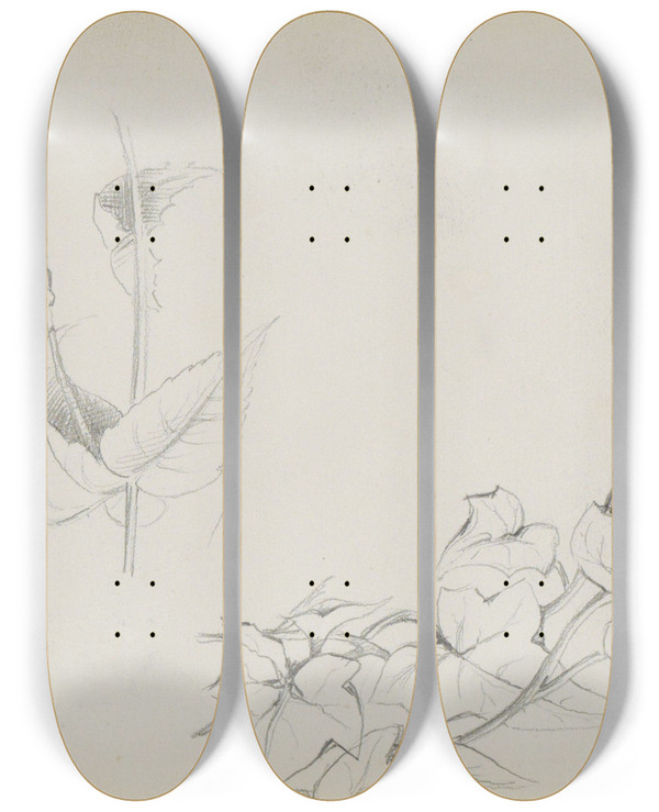 Triptych art skateboard deck of Marius Bauer Klimop En Een Bloemknop by Marius Bauer (1867-1932)