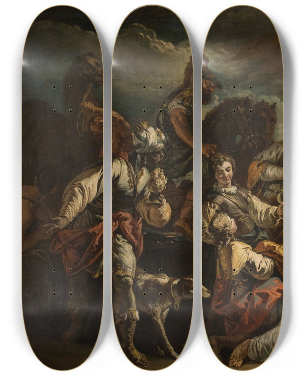 Triptych art skateboard deck of Francesco Fontebasso Adoration Of The Magi by Francesco Fontebasso (1707-1769)