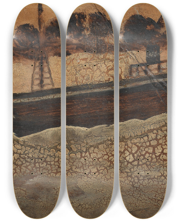 Triptych art skateboard deck of Alfred Wallis Trawler At Sea by Alfred Wallis (1855-1942)