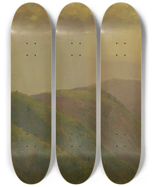 Triptych art skateboard deck of Frederic Edwin Church Landscape In Jamaica West Indies_1 by Frederic Edwin Church (1826-1900)
