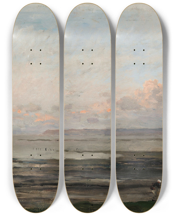 Triptych art skateboard deck of Charles Franois Daubigny Beach At Ebb Tide by Charles Francois Daubigny (1817-1878)