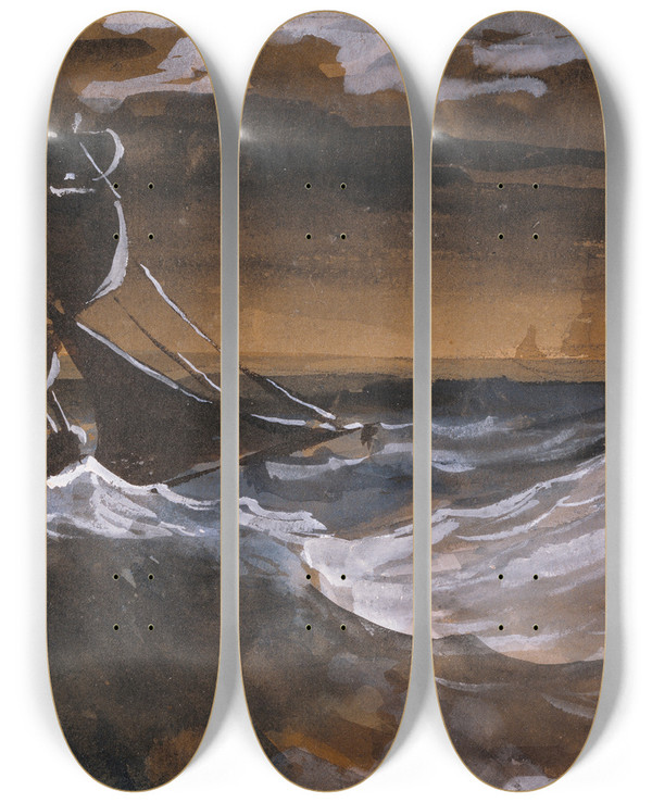 Triptych art skateboard deck of Thodore Gricault Sailboat On A Raging Sea by Theodore Gericault (1791-1824)