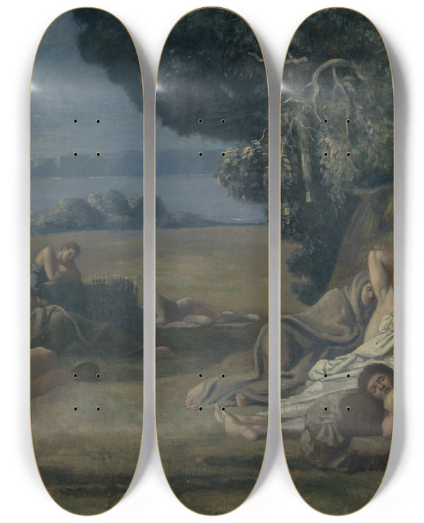 Triptych art skateboard deck of Pierre Puvis De Chavannes Sleep by Pierre Puvis De Chavannes (1824-1898)
