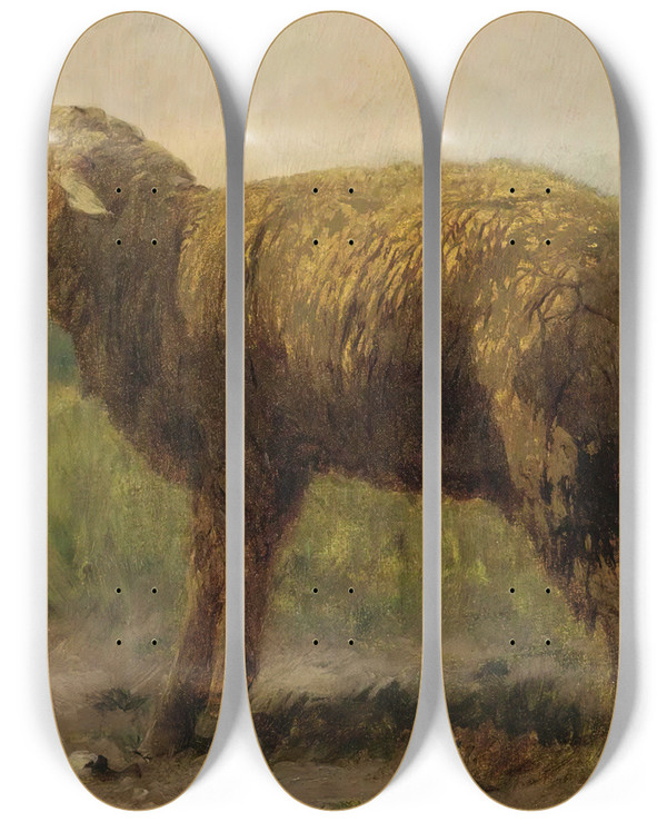 Triptych art skateboard deck of Rosa Bonheur Sheep Ina Meadow by Rosa Bonheur (1822-1899)
