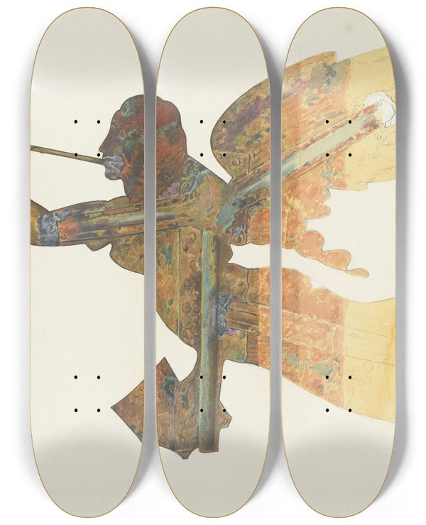 Triptych art skateboard deck of Lucille Chabot Gabriel Weather Vane Technique by Lucille Chabot