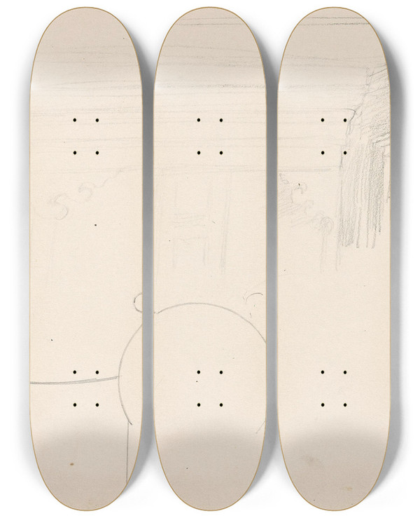 Triptych art skateboard deck of Adolph Tidemand Stueinterir Sandk I Vinje Geometrisk Figur by Adolph Tidemand (1814-1876)