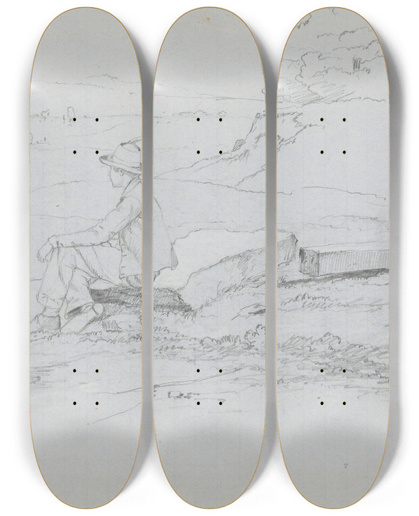 Triptych art skateboard deck of David Johnson Study For White Mountains From North Conway New Hampshire Recto by David Johnson (1827-1908)