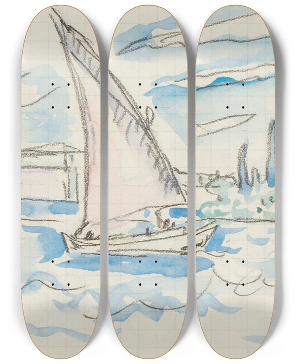 Triptych art skateboard deck of Paul Signac Martigues by Paul Signac (1863-1935)
