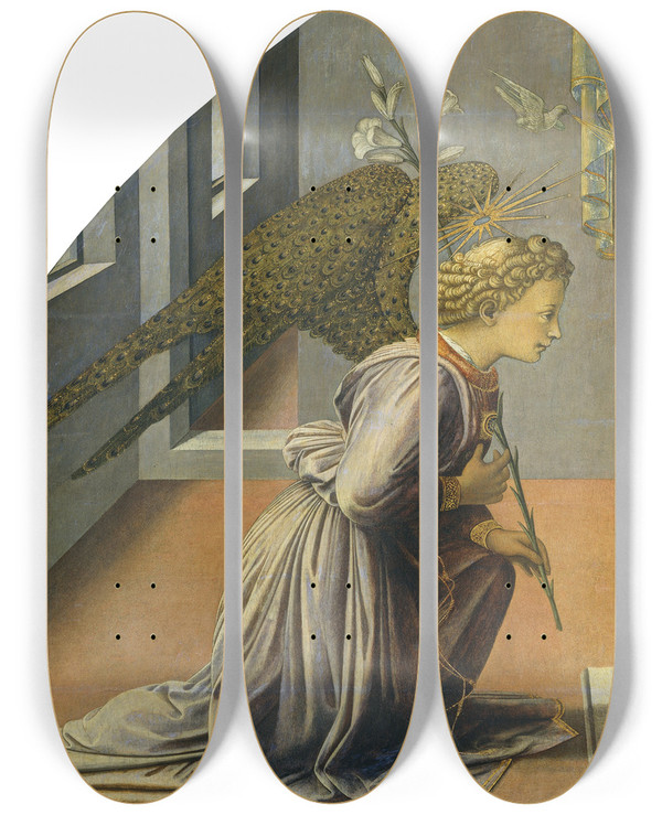 Triptych art skateboard deck of Filippino Lippi The Annunciation by Filippino Lippi (1457-1504)