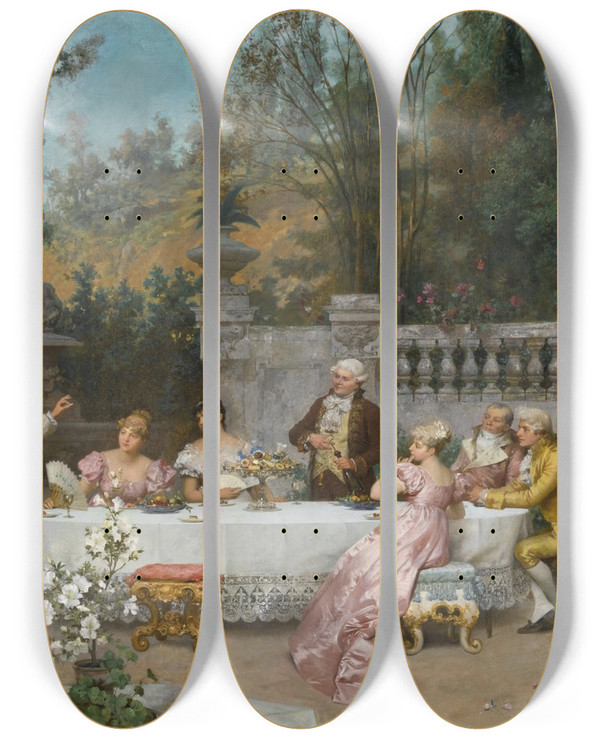 Triptych art skateboard deck of Francesco Beda The Betrothal by Francesco Beda (1840-1900)