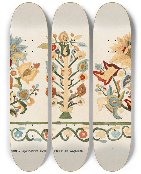Triptych art skateboard deck of Nikolay Samokish Motivy Ukrainskago Ornamenta Pl 5 by Nikolay Samokish (1860-1944)