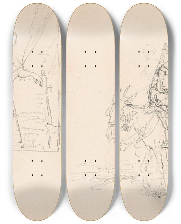 Triptych art skateboard deck of Nicaise De Keyser Portrait Of A Woman And A Figure Group by Nicaise De Keyser (1813-1887)