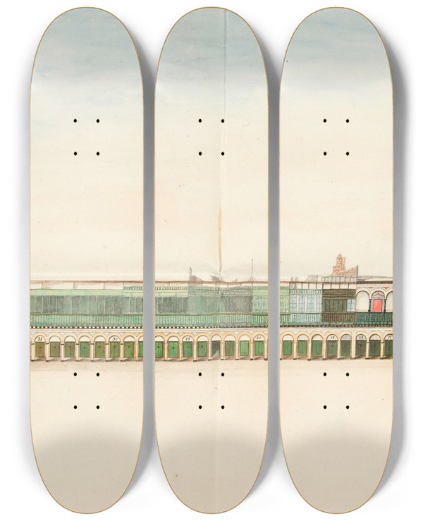 Triptych art skateboard deck of Francisco Fierro City Square by Francisco Fierro (1807-1879)