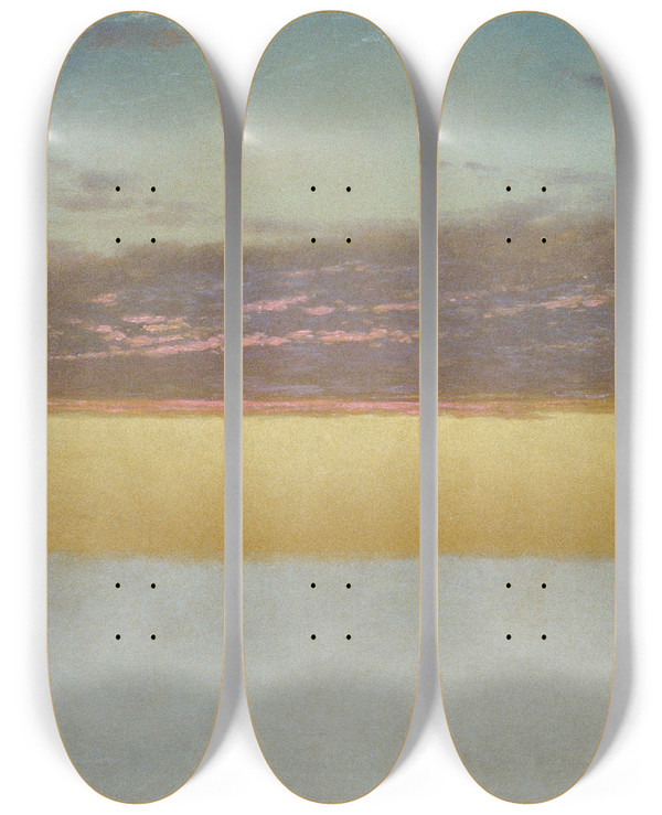 Triptych art skateboard deck of John Frederick Kensett Sunset Sky by John Frederick Kensett (1816-1872)