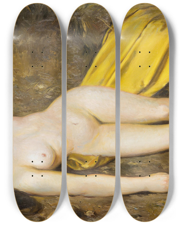 Triptych art skateboard deck of Frantiek Indel Woman With A Rose by Frantisek Sindelar (1887-1947)