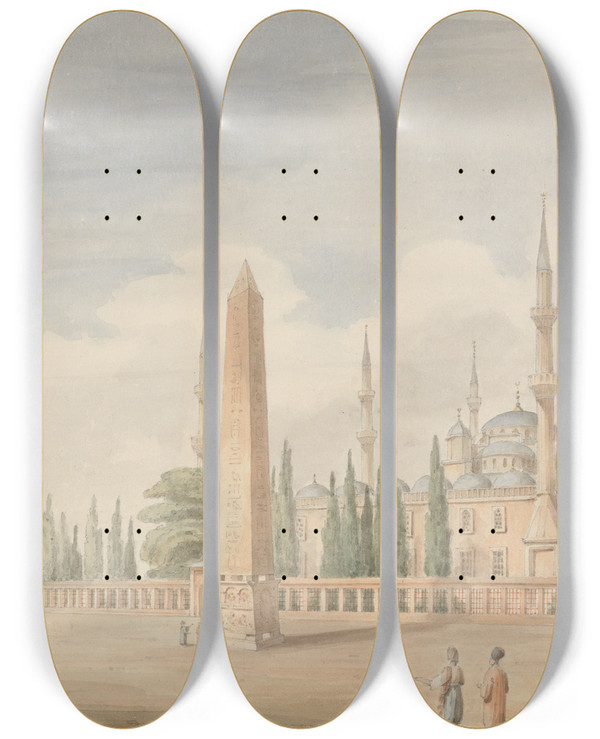 Triptych art skateboard deck of John Foster The Hippodrome Constantinople by John Foster