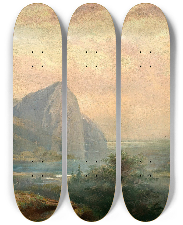 Triptych art skateboard deck of Carl Franz Emanuel Haunold Der Mondsee Mit Der Drachenwand In Obersterreich by Carl Franz Emanuel Haunold (1832-1911)