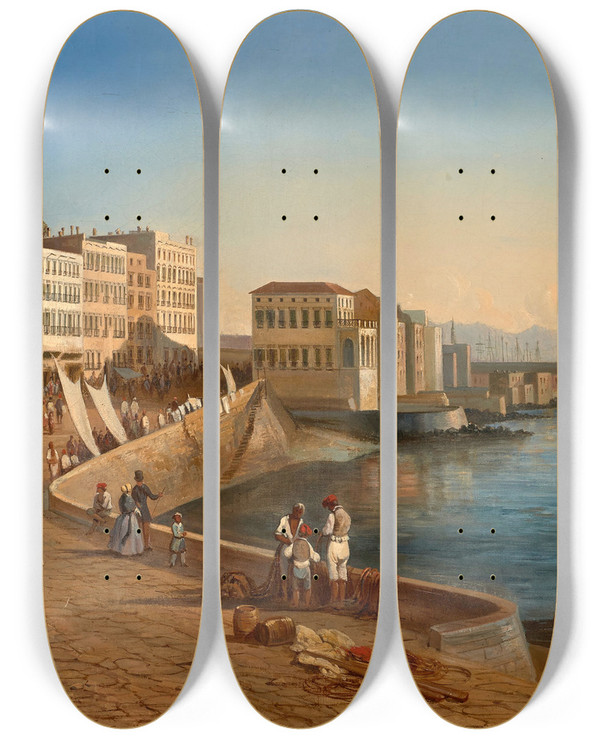 Triptych art skateboard deck of Flix Fouilhouze Vue Du Port De Naples by Felix Fouilhouze