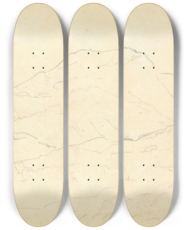 Triptych art skateboard deck of Thomas Bradshaw Rough Sketch Of Mountains by Thomas Bradshaw (1767)