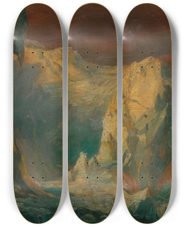 Triptych art skateboard deck of Frederic Edwin Church Iceberg Fantasy_2 by Frederic Edwin Church (1826-1900)