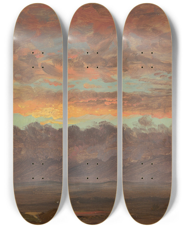 Triptych art skateboard deck of Frederic Edwin Church Looking Across The Hudson Valley New York by Frederic Edwin Church (1826-1900)