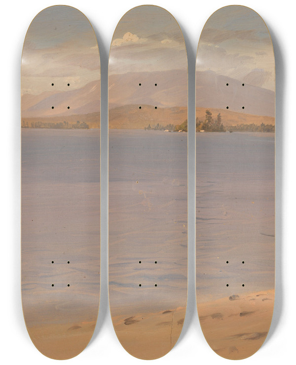 Triptych art skateboard deck of Frederic Edwin Church Mount Katahdin From Lake Millinocket by Frederic Edwin Church (1826-1900)