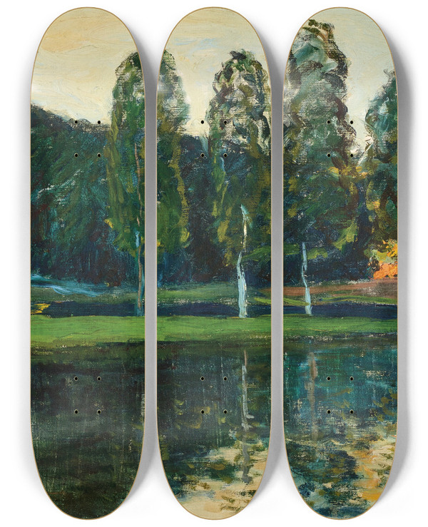 Triptych art skateboard deck of Maxime Maufra Bords De Rivire La Chute Du Jour by Maxime Maufra (1861-1918)