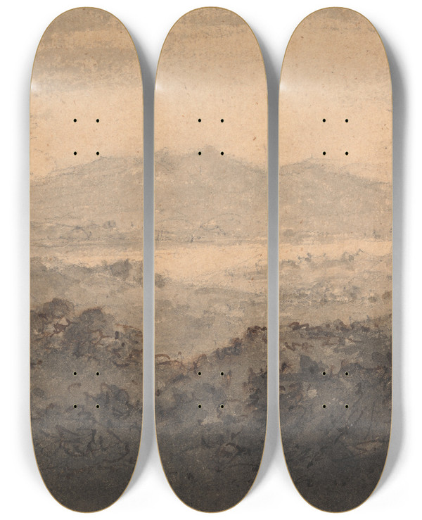Triptych art skateboard deck of William Gilpin Landscape With Lake And Mountains by William Gilpin (1724-1804)