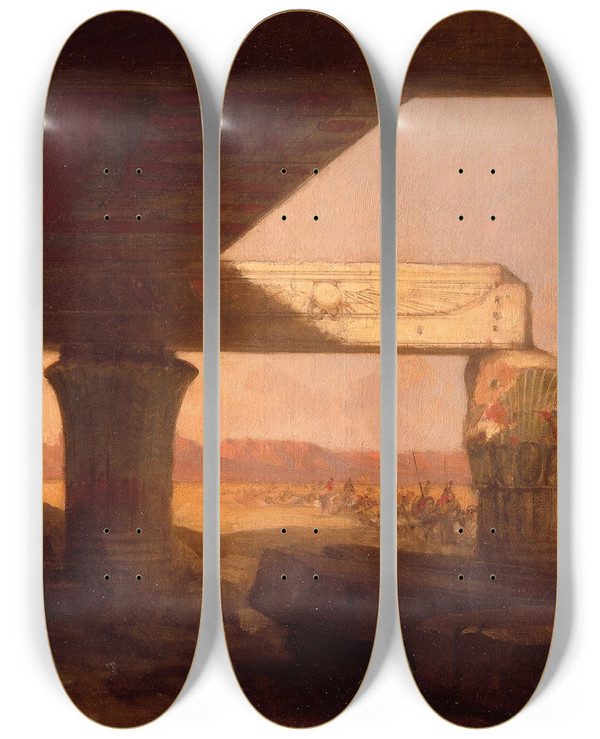 Triptych art skateboard deck of David Roberts Egyptian Landscape With A Distant View Of The Pyramids by David Roberts (1796-1864)