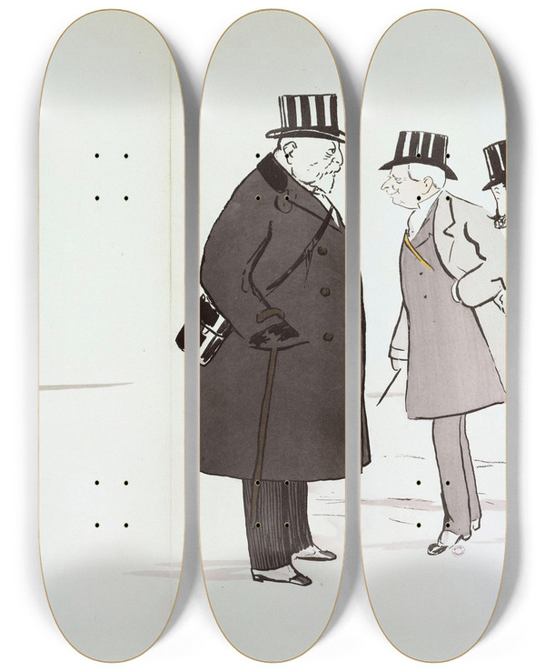 Triptych art skateboard deck of Georges Goursat Sem Edouard Vii Auguste Darenberg Antoine De Gontautbiron Le Vicomte Emmanuel Dharcourt Le Comte Hallezclaparde by Georges Goursat (Sem) (1863-1934)