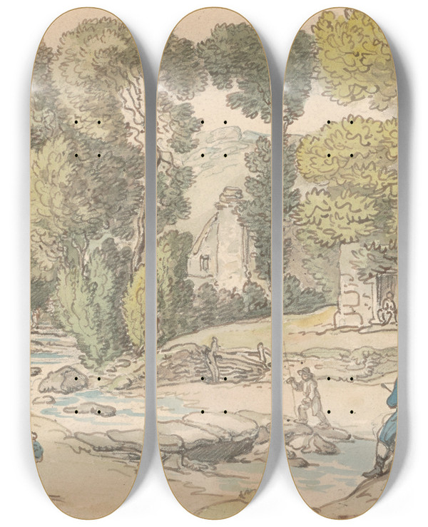 Triptych art skateboard deck of Thomas Rowlandson Rowlandson Sketching by Thomas Rowlandson (1756-1827)