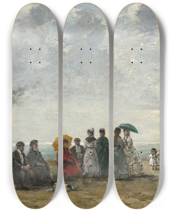 Triptych art skateboard deck of Eugne Boudin Figures On The Beach by Eugene Boudin (1824-1898)