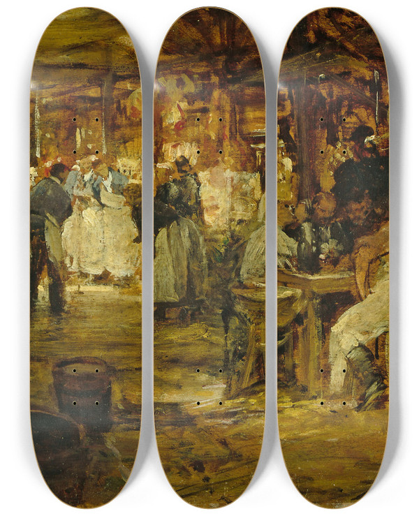Triptych art skateboard deck of Victor Gabriel Gilbert Le March De La Madeleine by Victor Gabriel Gilbert (1847-1933)