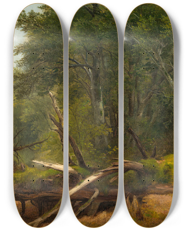 Triptych art skateboard deck of Asher Brown Durand Forest Scene In The Catskills by Asher Brown Durand (1796-1886)