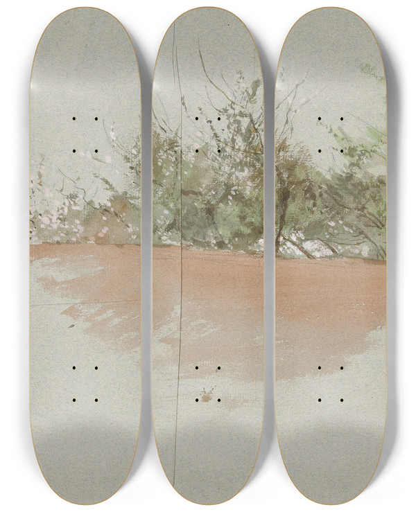 Triptych art skateboard deck of Edwin Austin Abbey Landscape Withtrees by Edwin Austin Abbey (1852-1911)